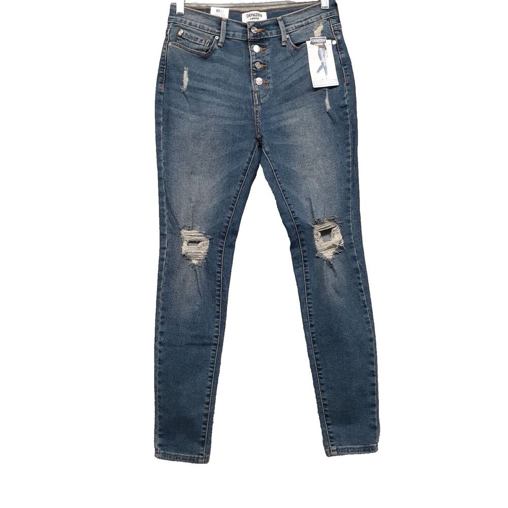 Levi’s Denizen Jeans Women 7M 28x30 High Rise Jeggings Button Fly Distressed NWT
